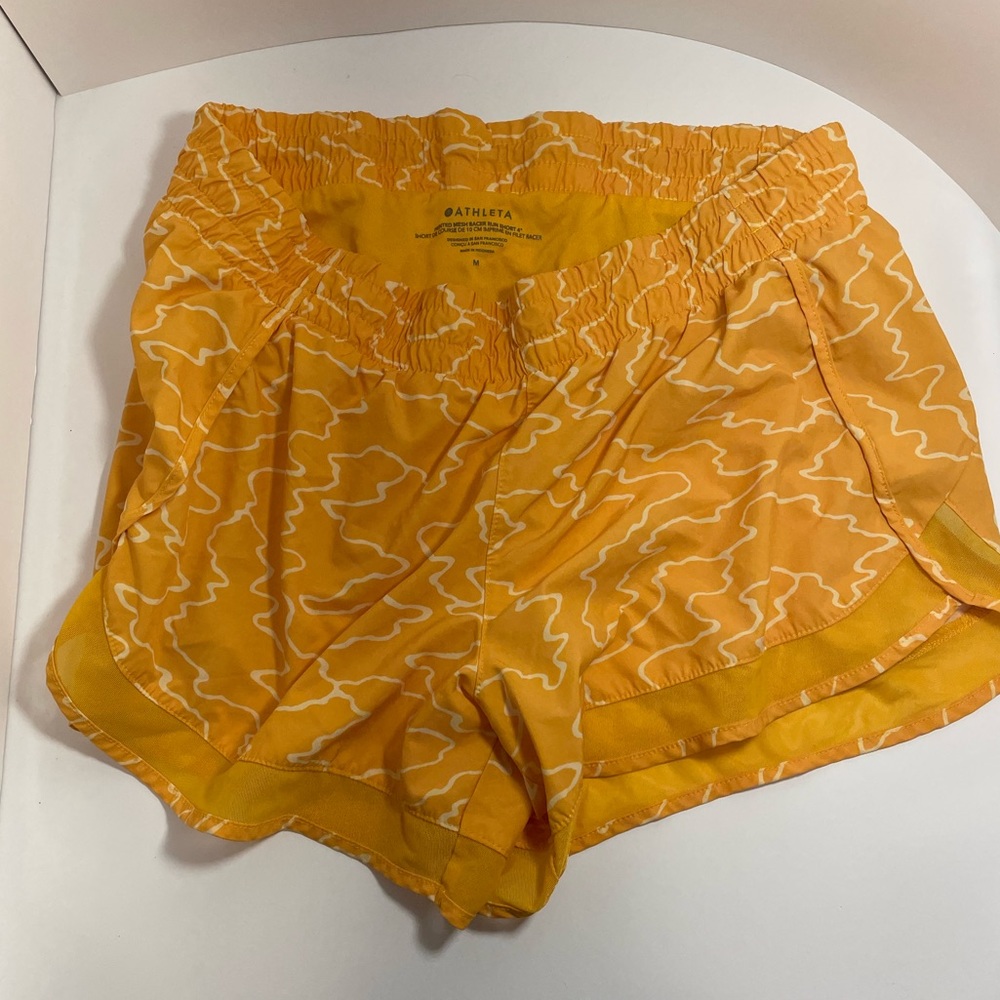 Athleta Printed Mesh Racer Run Short 4" Inseam Yellow Gold Women's Plus Size M